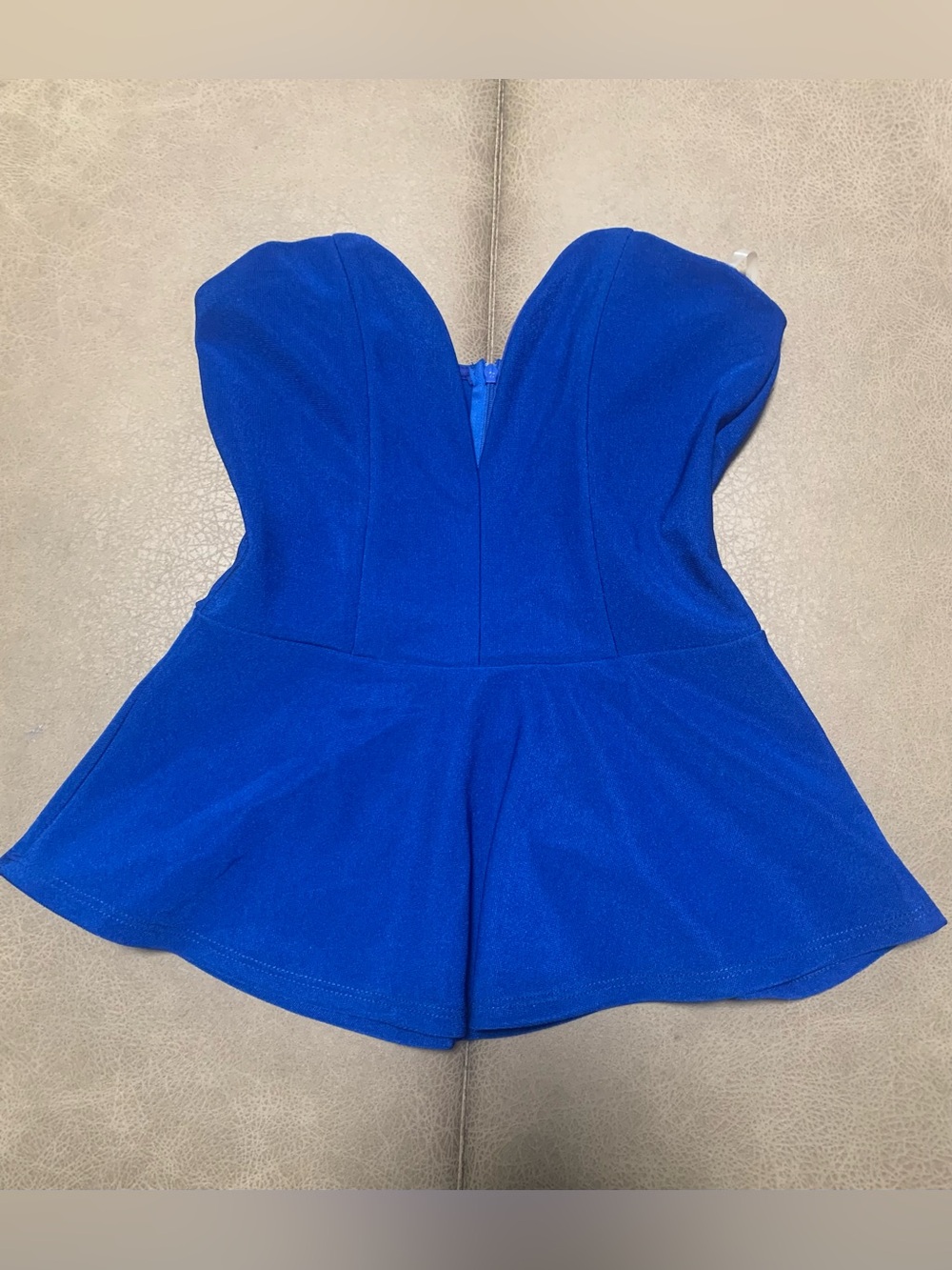 Fio Fio Womens Royal Blue Strapless Deep V-neck Peplum Hem Top in Size Medium